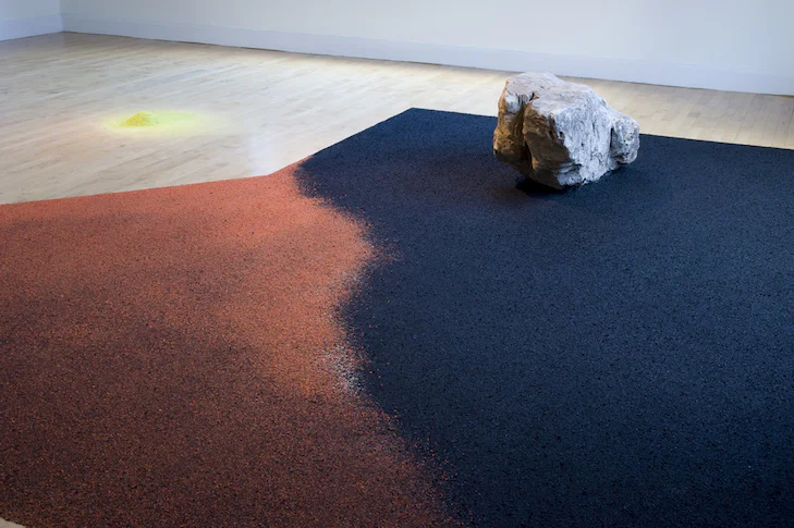 Introducing Gyun Hur: Diaspora, Memory & Yellow Silk 3 Gyun Hur: IN A LANDSCAPE ANEW, 2012 / Hand-shredded Silk Flower Petals, Stone, Mirrors, Turf, Projection
