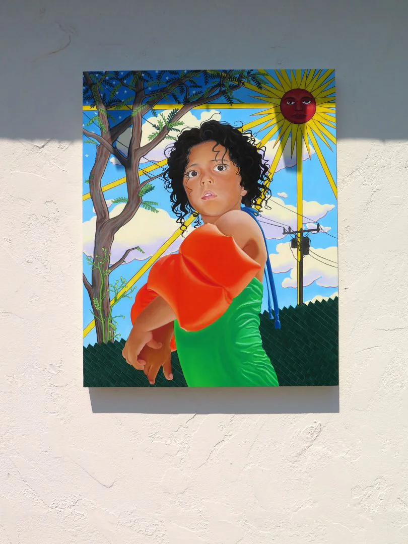 Marianna Olague, Hija del sol, 2018, Acrylic and oil on wood panel, 30 x 24 in