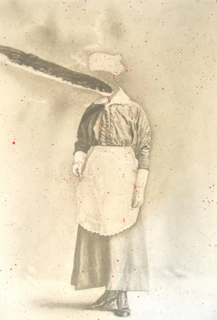 Paris Giachoustidis, Planet Baguette on her-head, 2018, pencil and acrylic on paper, 100x75cm