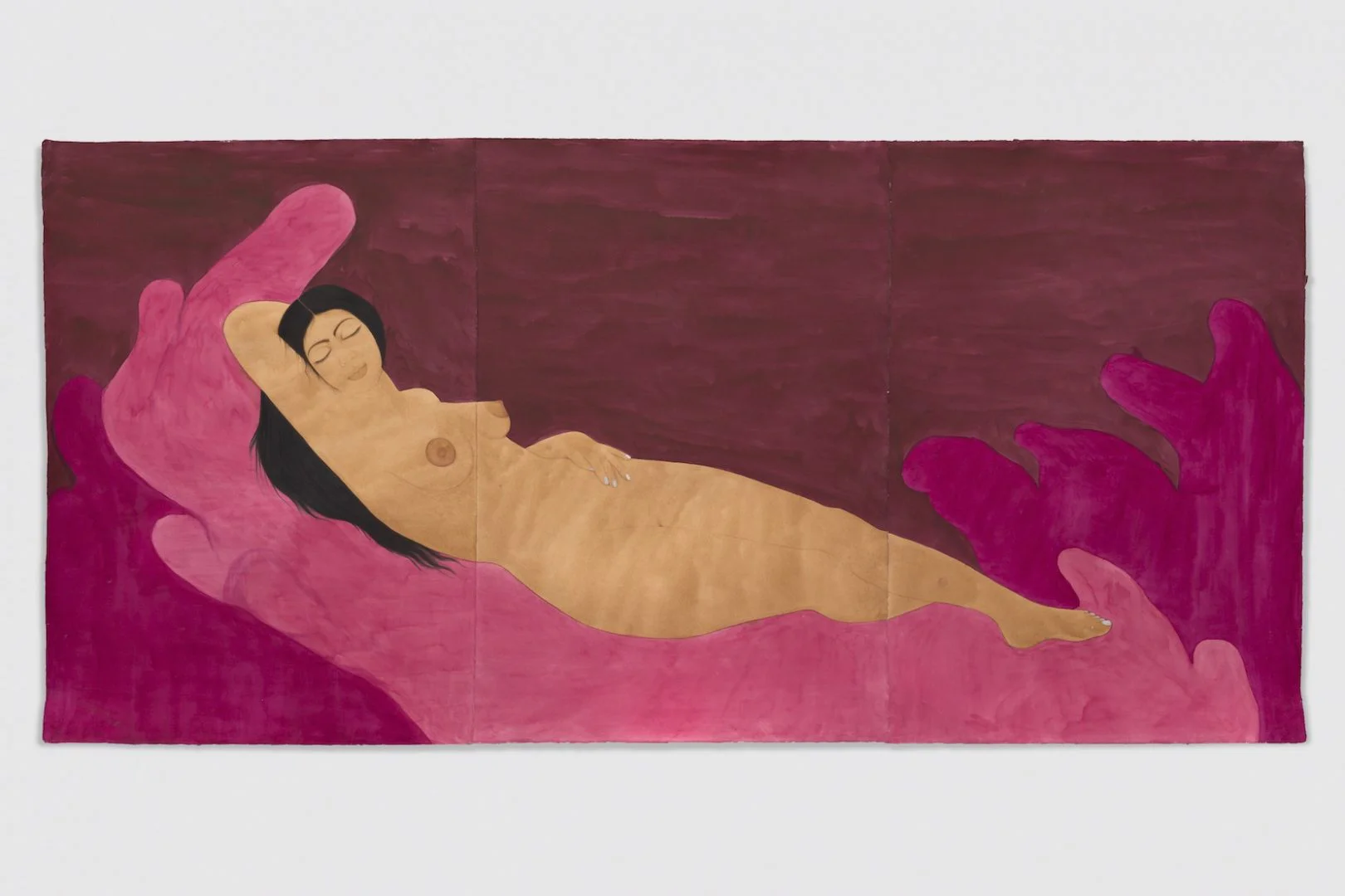 Self Portrait as Sleeping Venus (after Giorgione), 2017, Tea, watercolour, ink and poster paint on Twinrocker