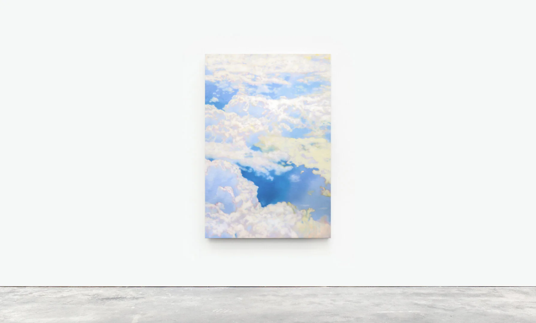 Martine Poppe, 2022 Girl meets girl, Vestfossen Kunstlaboratorium, installation shot with paintings || 2022 You're somewhere down there, 160 x 110 cm, oil on polyester restoration fabric