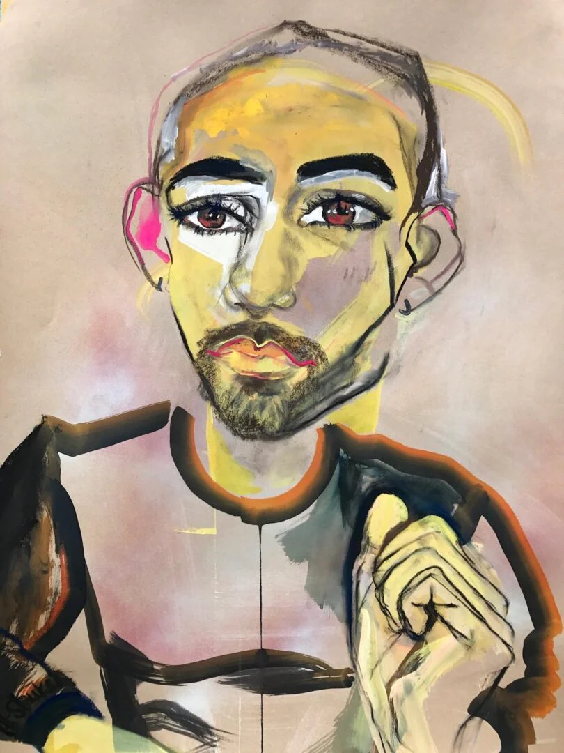 ‘Where Do I Even Begin, Ya Habibi’ 30in x 22in gouache, spray paint, soft pastel and charcoal 2019