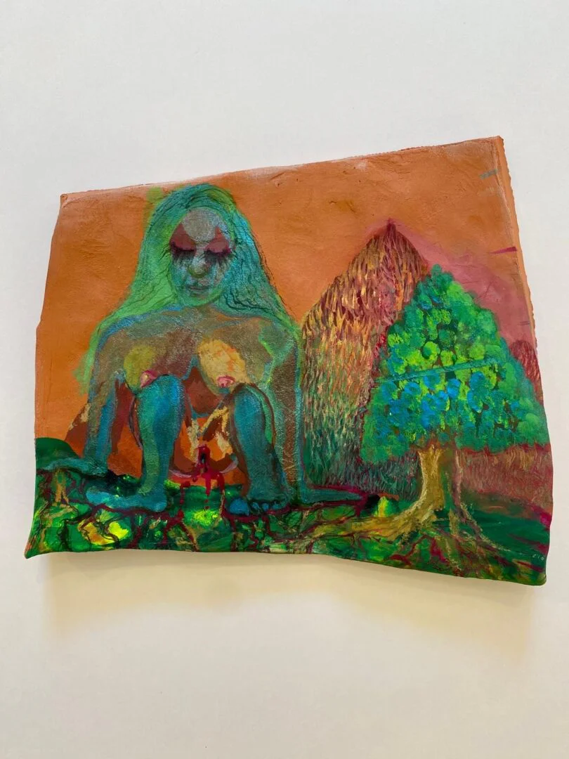 ‘Taurus’ 7in x 10in gouache, wild harvested Ouachita clay and metallic pigment on terra cotta 2024